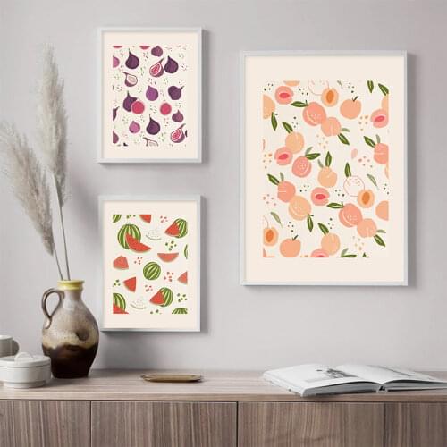 Fruit Kitchen Poster Boho Watercolor Canvas Printing Fig Watermelon Peach Wall Art Decorative Picture for Kawaii Room Decor