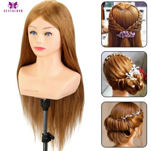 24'' 100% Real Hair Training Head with Shoulder Hairstyles Dummy Doll Mannequin Head for Hairdresser Manikin Head