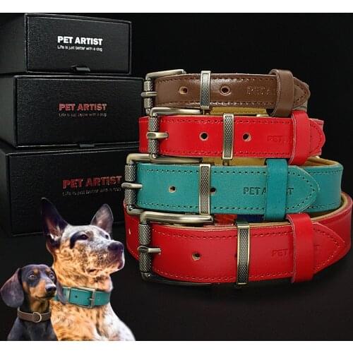 2019 Classic Leather Dog Collar Soft Paded Pet Puppy Collar Adjustable For Small Medium Large Dogs French Bulldog Pitbull Collar