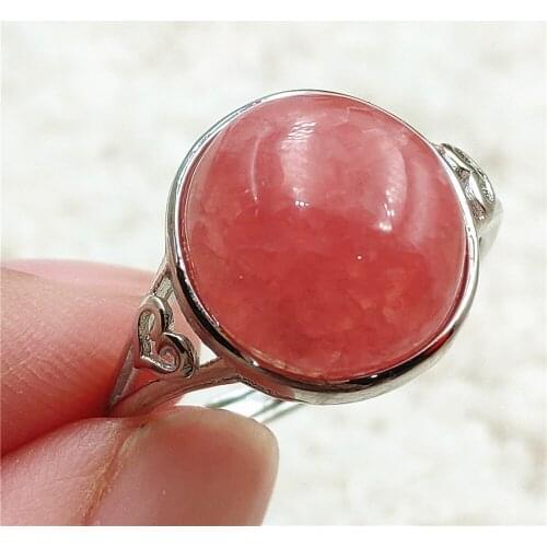 Natural Red Rhodochrosite Rose Crystal Adjustable Size Ring 925 Sterling Silver 13x12mm Women Ring Oval Bead AAAAA
