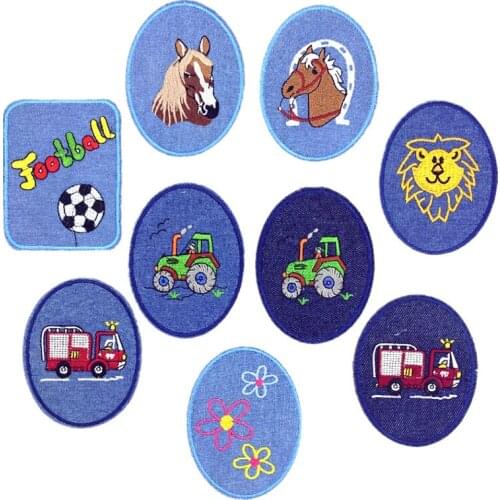 1pc New Cartoon Animals Embroidered Round Patch Cars Horse Iron on Clothing Hats Children Fabric Badge Apparel Accessories
