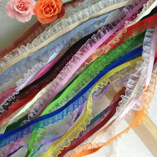 1.4CM Width lace fabric,folded lace ,Elastic organza ruffle lace clothing and garment stretch lace trim