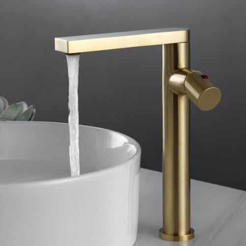 New Basin Faucet Bathroom Rotation Hot and Cold Square Brass Water Mixer Tap Brush gold Basin Water Sink Mixer crane