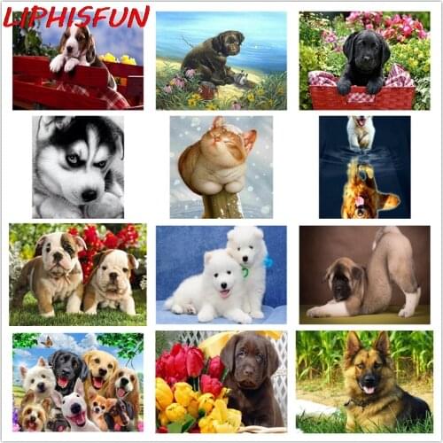 LIPHISFUN Full Drill Diamond Painting Rhinestone Handmade Embroidery Cross Stitch Square/round Home Decor animal dogs cat flower