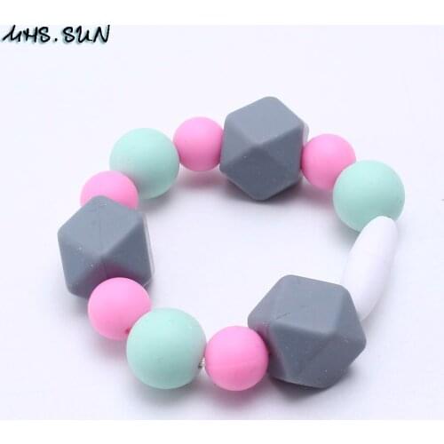 MHS.SUN 1piece food grade silicone baby bracelet teething teether beads bracelet newborn chewing nursing jewelry holder toy