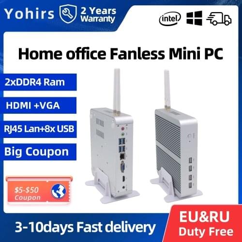 8th Gen Mini pc Intel Core i3 8145U i5 8265U Quad Cores windows 10 Pro 2*Lans Fanless Nuc Computer 6M Cache HDMI VGA AC WIFI