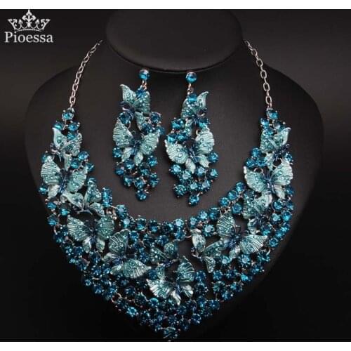 Fashion Exaggeration Butterfly Crystal Necklace Earrings Set Bridal Jewelry Sets for Brides Wedding Party Costume Jewellery Sets