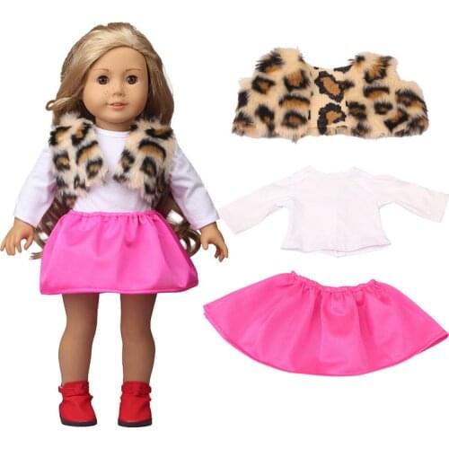 Fashion New Pattern Popular Leopard Cape Shirt Skirt Set Fit 18 Inch American&43cm Baby New Born Doll Clothes Accessories