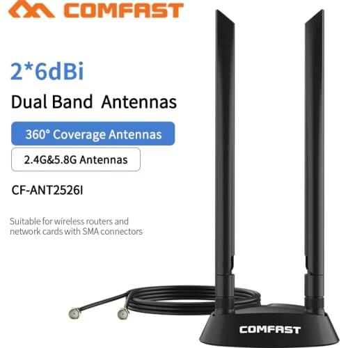 Powerful 2 High Gain Dual Band 2.4+5 Ghz 360 degree SMA omnidirectional 1.2M extension base antenna for Wireless Router /Adapter