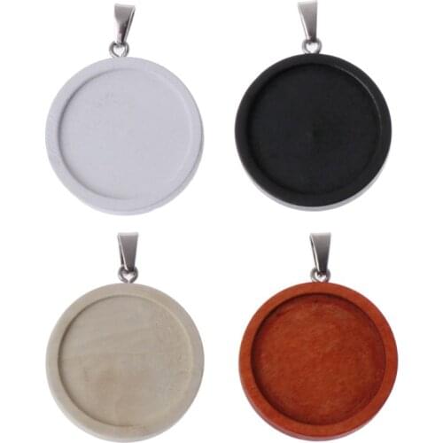 2021 New Wood Round Frame Necklace Pendant Open Bezel Cabochon Setting UV Resin Charm DIY