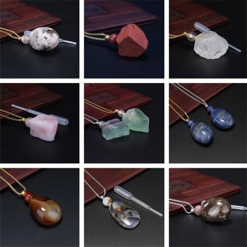 Multiple natural crystal raw rough stone bead empty bottle perfume essential oil container pendant charm necklace for women man