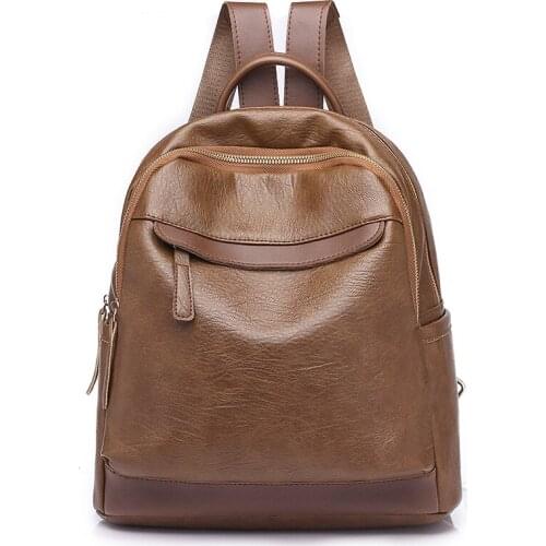 Fashion Women Backpack Style Soft PU Leather Black Brown Back Pack For Teenagers 2019 Design Women Men Backpack Mochila Feminina