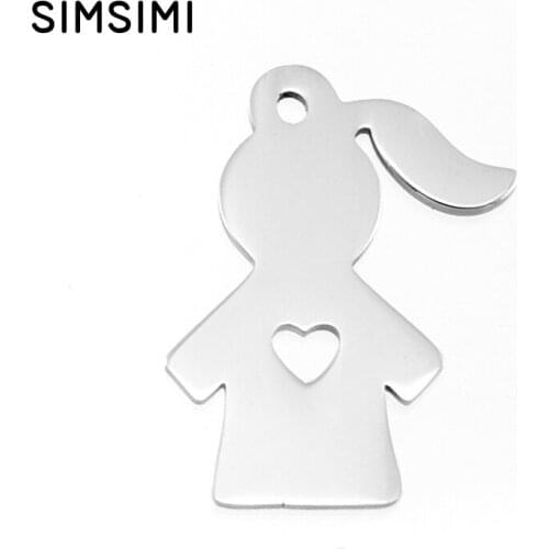 Simsimi ponytail braid Girl charm heart in Dolls Stainless steel pendant both sides mirror polish pendant wholesale 100pcs