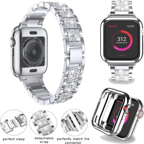 Stainless Steel Diamond Bracelet For Apple Watch Band 6 5 4 3 2 1 Women Lady Style Replacement Strap For iWatch 44/40mm 38/42mm