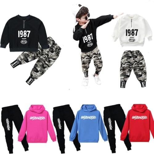 Boys Tracksuits Hooded Sets Fashion Print Casual Boys Sports Tracksuit Long Sleeve Children Suits Tops+Pants 2 Pcs Clothing