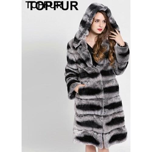 TOPFUR New Arrival Top Quality Genuine Rex Rabbit Fur Coat For Women With Fur Hood Natural Real Rex Rabbit Fur Coat 1751