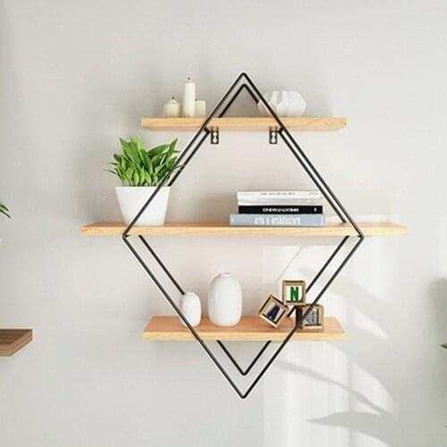 3 Layers Rhombus Wall Storage Shelf Wall Unit Storage Rack Retro Industrial Style Metal Wall Shelf Rack Storage Stand Holder