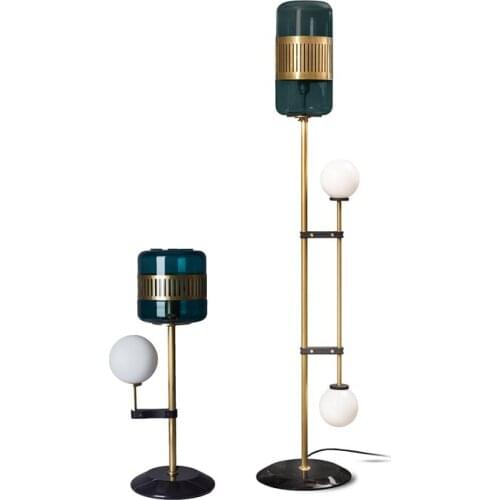 Post Modern Full Copper Vertical Desk Lamp Floor Lamp Designer Model House Marble Glass Desk Lamp Bedroom Bedside Lamp