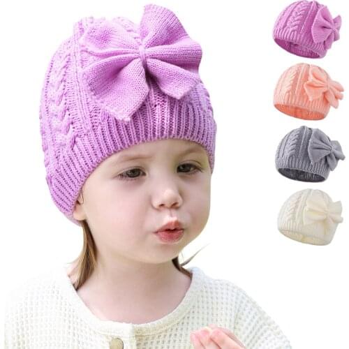 Knitted Hats for Baby Skullcap kids Children Beanie Hat Winter Big Bow Cap Beanies Hats For Girls