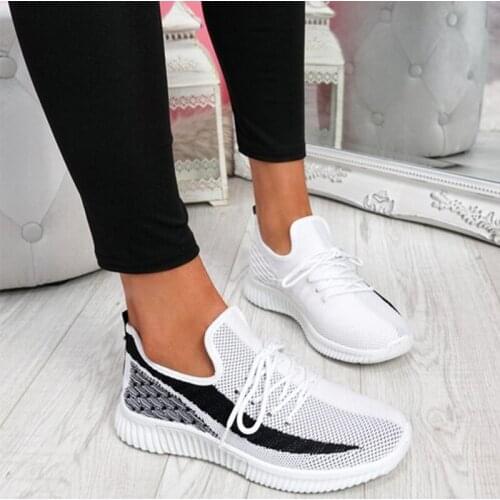 2021 Womans Casual Flat Vulcanized Sneakers Female Breathable Lace-Up Mesh Sport Shoes Spring Fashion Ladies Footwear