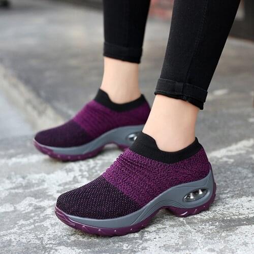 Womens Casual Slip on Shoes Fashion Stitching Cushioned Wedge Sneakers Walking Sports Shoes