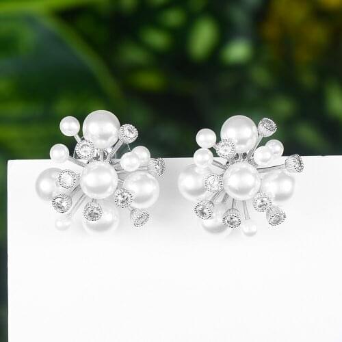 LARRAURI Famous Fireworks Imitation Pearl Stud Earring For Women Accessories Cubic Zircon Earrings pendientes mujer moda 2020