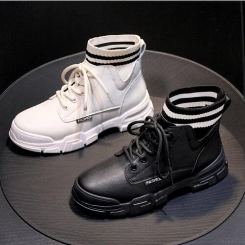 High Top PU Martin boots woman platform Sock Trainers shoes Breathable comfort botas de mujer demonia boots womens shoes 2020