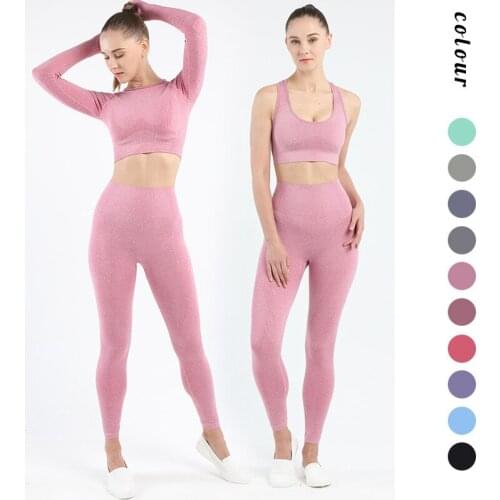 Women Sport Suit 3pcs Seamless Yoga Set Gym Workout Clothes Running Set Breathable Sport Bra Top Sportswear Training Legging