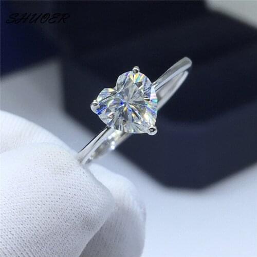 Women Wedding Heart Ring 925 Sterling Silver Brilliant Cut 1 Carat Pass Diamond Tester D Color Moissanite Love Rings for Women