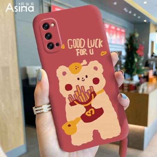 ASINA Liquid Silicone Case For OPPO Reno 5 4 3 Pro Fashion Cute Cartoon Cover Capa For Realme X7 Find X3 Lite A73 A94 Funda Bear