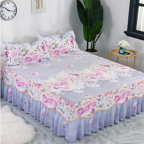 Farmhouse Style Fitted Sheet and Pillowcase Fashion Bedding Set Bed Skirt with Elastic Band Non-Slip Mattress Cover Home Textile