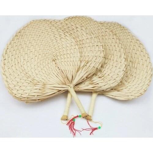 10pcs Palm Leaves Fans Handmade Wicker Natural Color Palm Fan