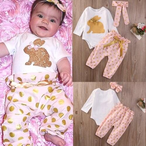 3PCS Newborn Baby Girl Clothes sets Easter Bunny Long sleeve Romper+Leggings+Headband Outfits Newborn Clothes