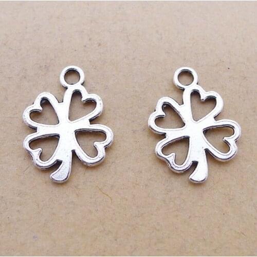 30 Pieces 12x16mm Antique Silver Color Four Leaf Clover Hollow Pendant Handmade Charms