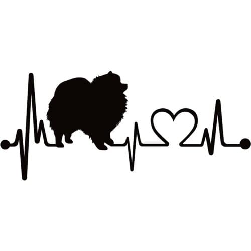 40711# Die-Cut Vinyl Decal Pomeranian Dog Heartbeat Lifeline Car Sticker Waterproof Auto Decors on Car Body Bumper Rear Window