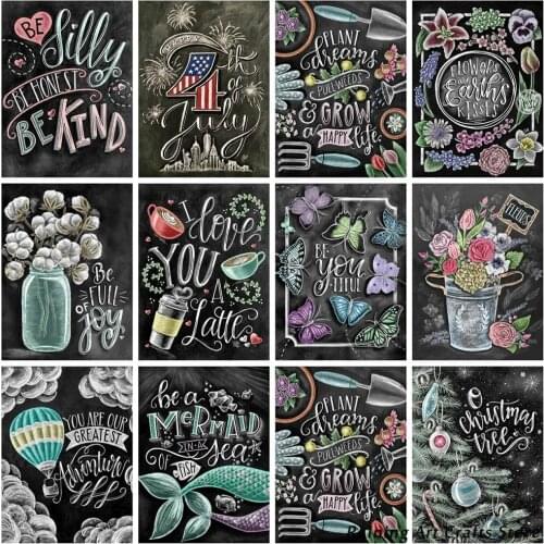 5D Diy Diamond Painting Embroidery Blackboard Letter Flower Full Round Square Drill Cross Stitch Kitchen Home Decoration Gifts