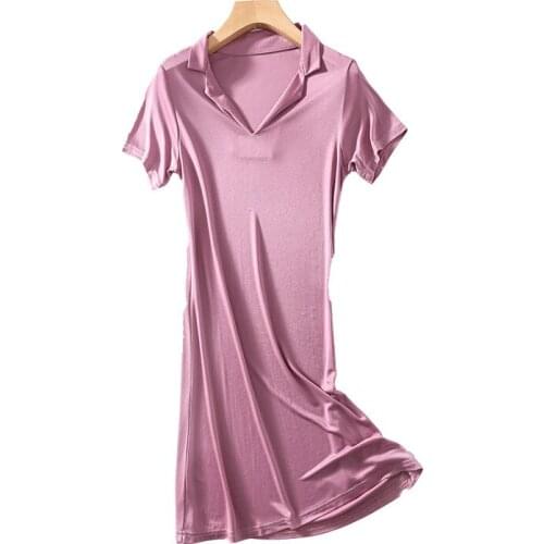 70%Silk 30%Viscose Short sleeve woman dress Knit silk sleepwear Loose nightwear dresses for women High quality underdress