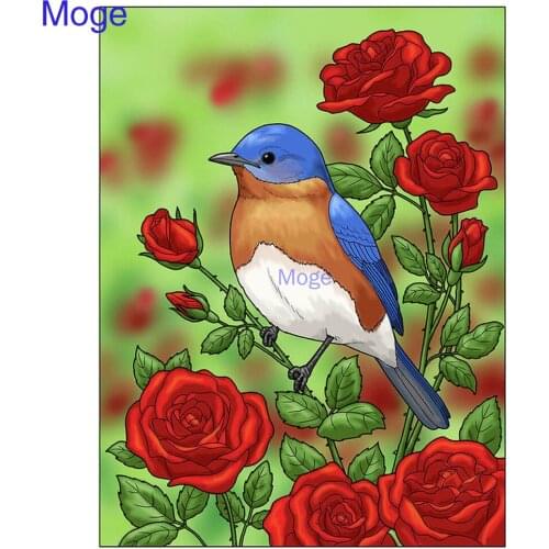Moge diamond painting Bluebird rose Diamond embroidery Rose Bluebird Diamond mosaic Bluebird cross stitch bluebird rose decor