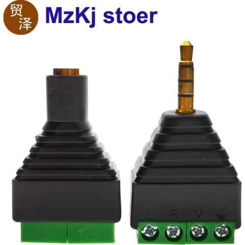 2PCS New 3.5MM AUX Audio Jack Sound Track 4C Plug Solderless Connector DIY Screw Lock Cable Adapter for Audio Video