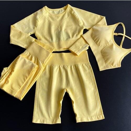 Seamless Women Yoga Set Workout Tracksuits Solid High Waist Sport Leggings Running Fitness Outfit Yoga Sportswear Set