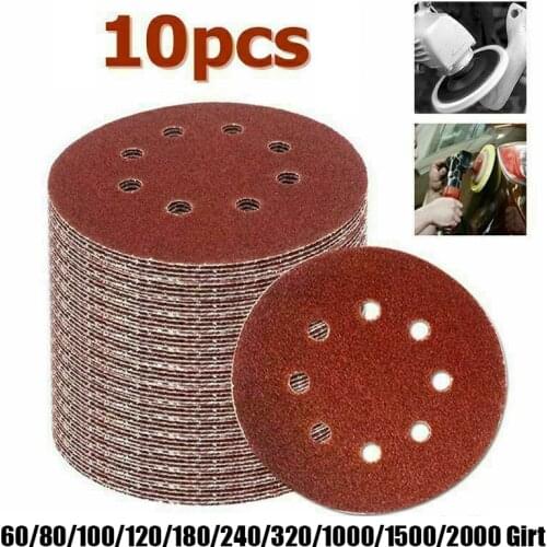 10pcs 5 Inch 125mm Round Sandpaper Eight Hole Disk Sand Sheets Grit 60-2000 Hook And Loop Sanding Disc Polish Herramientas