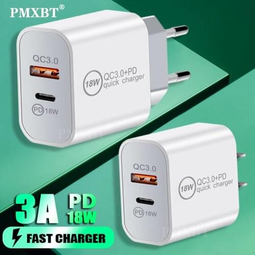 Quick Charge 3.0 USB Charger Type C PD Fast Charging Mobile Phone Power Adapter For iPhone Samsung Huawei Wall EU US UK AU Plug