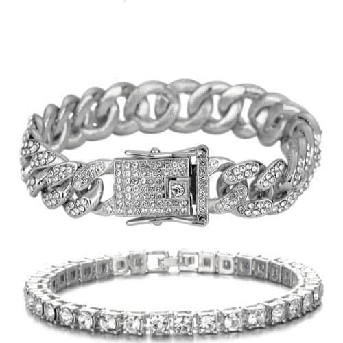 5MM+12MM Iced Out Tennis Chain Gold Bracelet Cuban Chain Men Fashion Hip-Hop Mens Jewelry Men Bracelet for Women Couple Bracelet