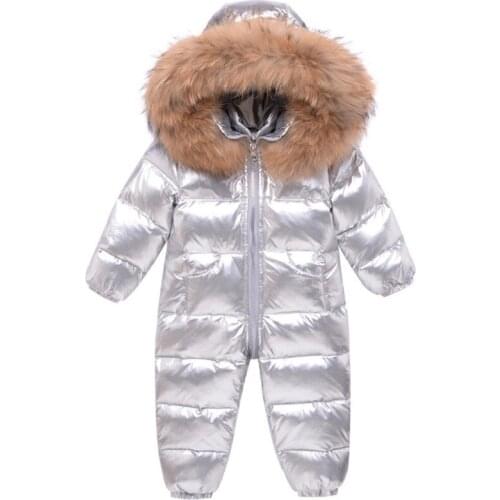Russian Winter Baby Snowsuit Real Fur Waterproof Baby Boys Winter Rompers 3 6 9 12 18 24M Jumpsuit Toddler Snow Suit