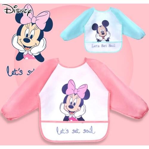 Disney Baby Boy Bibs Waterproof Long Sleeve Mickey Minnie Girl Bibs Kids Burp Cloth Feeding Bib with Pocket Child Apron Smock