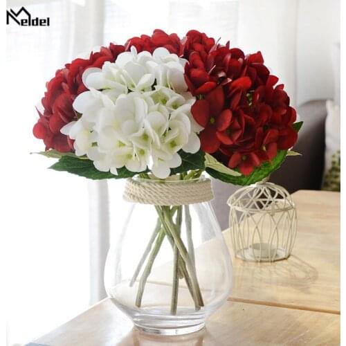 Meldel Artificial Flower Silk Hydrangea Flower Arrangement Fake Hydrangea DIY Bouquet Accessories Home Party Wedding Table Decor