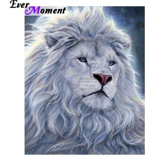 Ever Moment Diamond Painting White Lion Wild Life Diamond Embroidery Animal Full Complete Mosaic Kit Wall Painting Decor ASF881