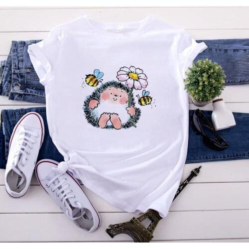 Kawaii Hedgehog Fun Print Tshirt Ullzang Harajuku 90s Girls Tshirt New Summer T-shirt Cartoon tshirt Womens T-shirt