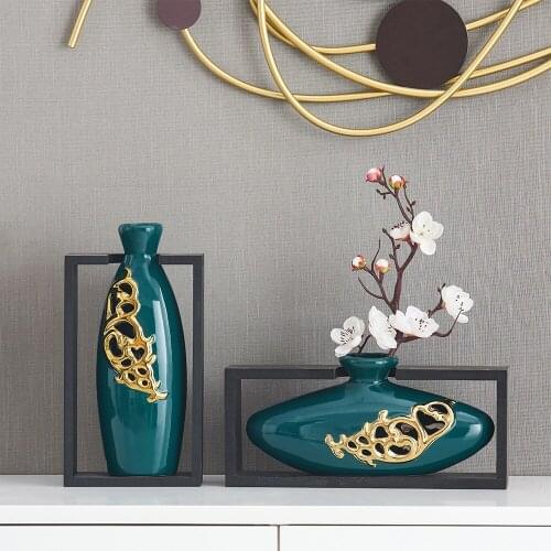 Chinese Ceramic Vase Green Flower Vases Modern Home Decoration Household Vase Table Decoration Accessories Office Decoration