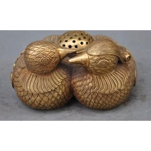 Chinese Feng shui brass mandarin duck zun Lovers love incense censer burner